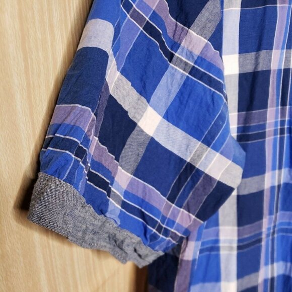 Marc Ecko Mens Ble Plaid Short Sleeve Button Down Shirt 3XLT - Picture 4 of 7